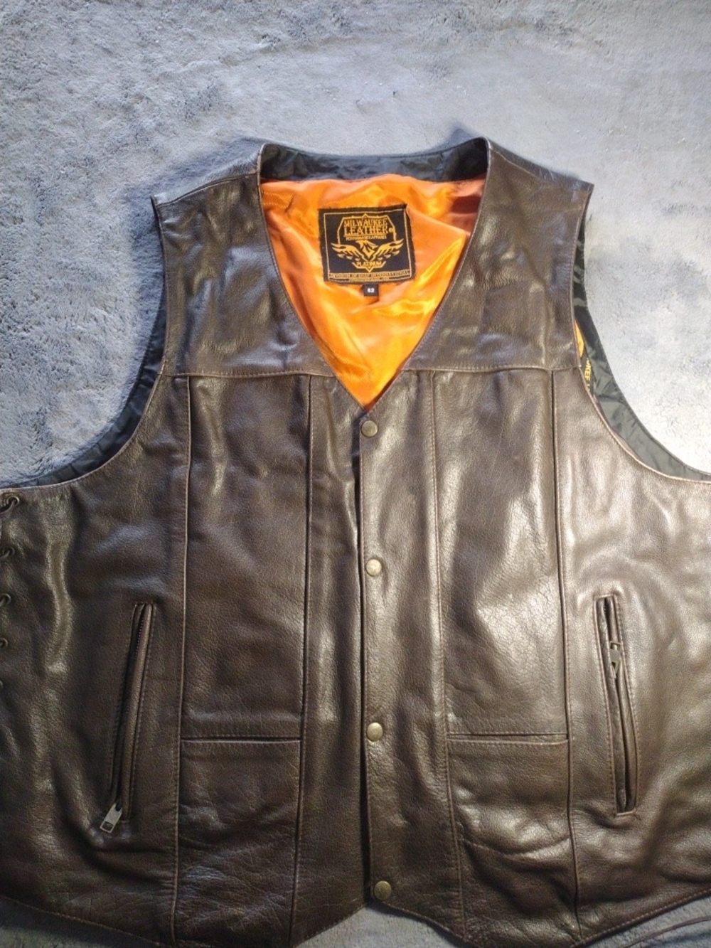 Milwaukee Leather Platinum Men's Brown Leather Vest with Orange Lining Sz 52